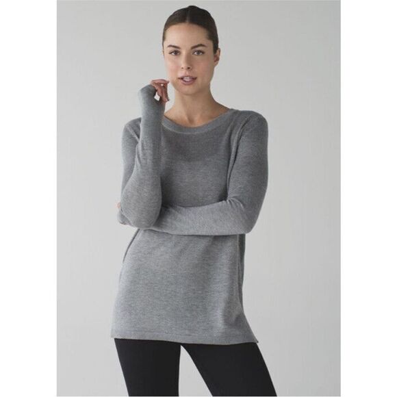 Lululemon grey gray open back merino sweater 6 Bring it back bend cashmere - Picture 4 of 7